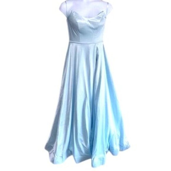 Strapless Light Blue Satin A-Line Formal Gown Size 4 Dress by COLORS 2182 - Picture 4 of 12